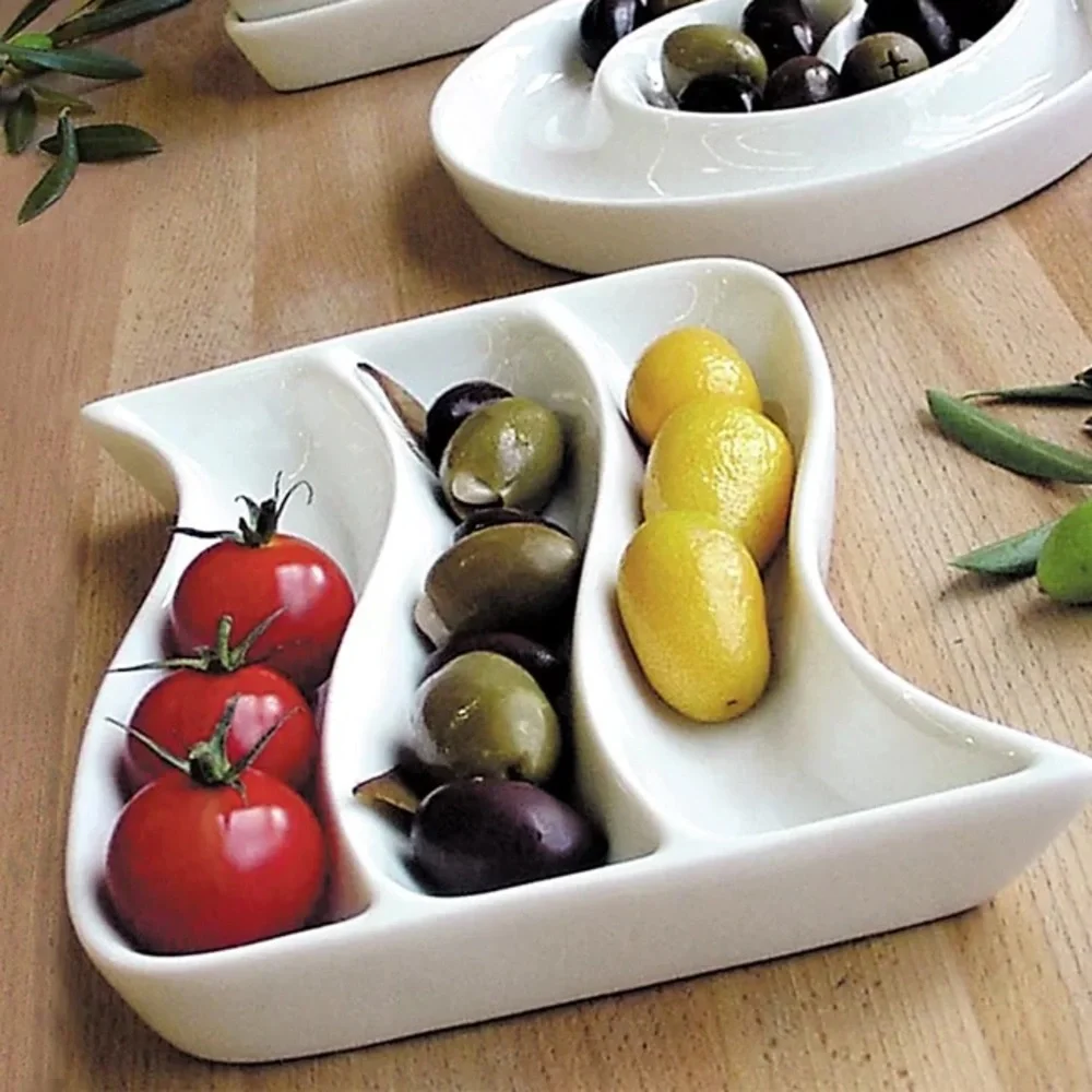 Crate & Barrel 7” White Porcelain Wave Appetizer/Olive/Herb/Cracker Dish